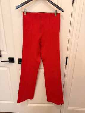 Bright Red High-Waist Straight-Leg Pants